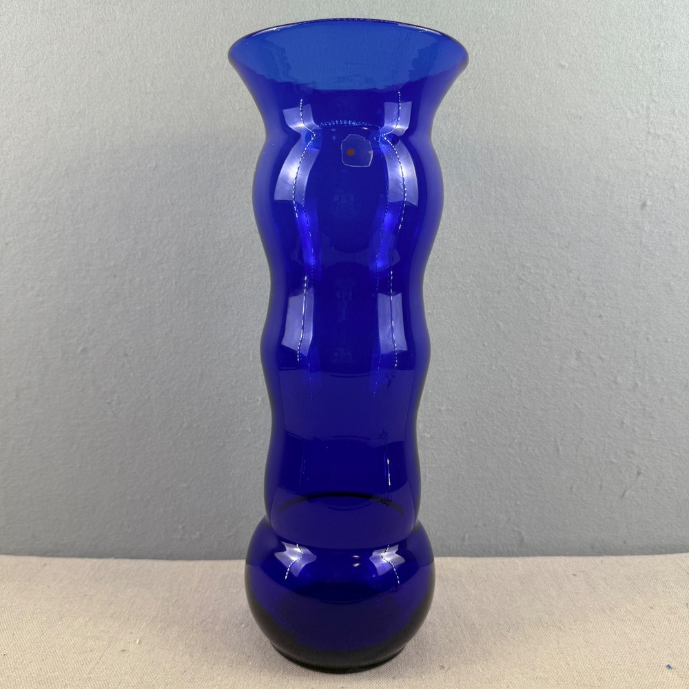 Blenko 9729 Cobalt Blue Ribbed Vase Matt Carter Label 15"